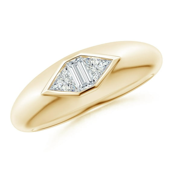 ANGARA Natural Triangle and Baguette Diamond Signet Ring in 14K Yellow Gold for Women (Size-4mm| Color-G| Clarity-VS2) | April Birthstone, Anniversary, Jewelry Gift for Women | Natural Diamond Ring