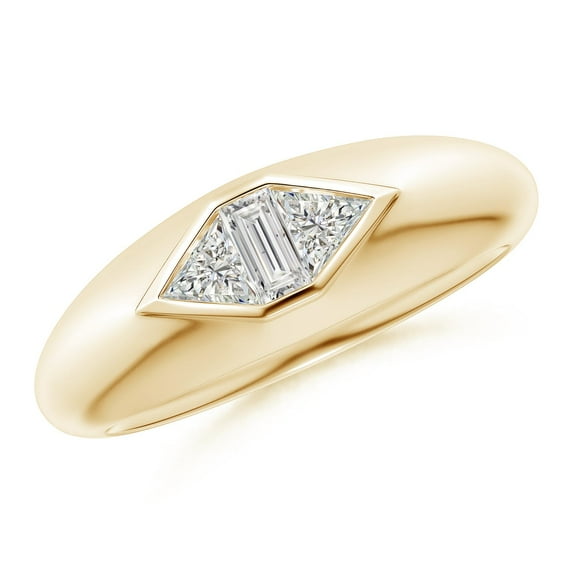 ANGARA Natural Triangle & Baguette Diamond Signet Ring in 14K Yellow Gold for Women (Size-4mm| Color-I-J| Clarity-I1-I2) | April Birthstone, Anniversary, Jewelry Gift for Women | Natural Diamond Ring