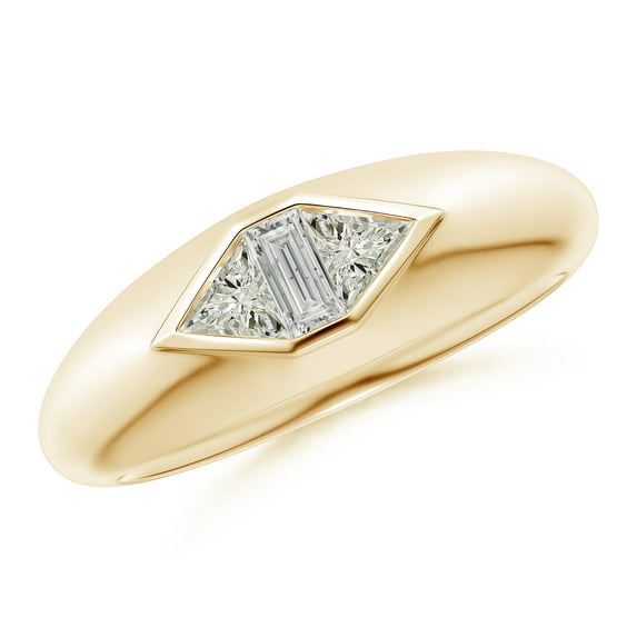 ANGARA Natural Triangle and Baguette Diamond Signet Ring in 14K Yellow Gold for Women (Size-4mm| Color-K| Clarity-I3) | April Birthstone, Anniversary, Jewelry Gift for Women | Natural Diamond Ring