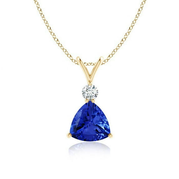ANGARA Natural Trillion 1.2 ct Tanzanite Solitaire Pendant with Diamond in 14K Yellow Gold for Women (Size-7mm) | December Birthstone, Anniversary, Jewelry Gift for Women | Natural Tanzanite Necklace