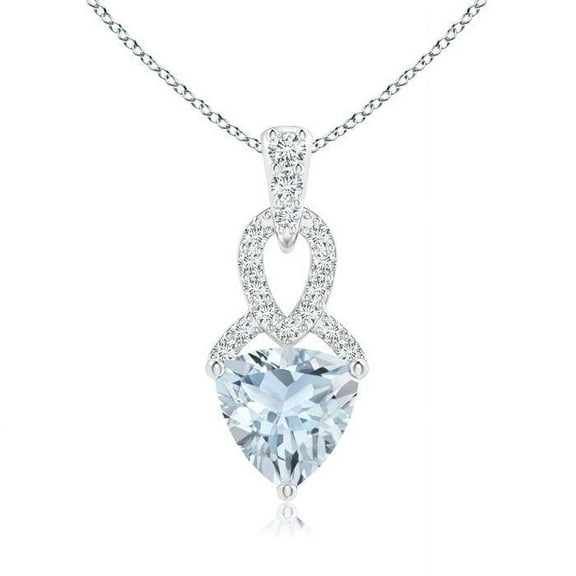 ANGARA Natural Trillion Aquamarine Dangle Pendant with Diamond Accents in 14K White Gold for Women (Size-6mm) | March Birthstone, Anniversary, Jewelry Gift for Women | Natural Aquamarine Necklace