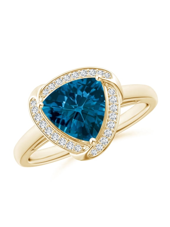 Natural 1.4 ct London Blue Topaz Overlapping Halo Ring in 14K Yellow Gold for Women (Size-8mm) | November Birthstone, Anniversary, Jewelry Gift for Women | Natural London Blue Topaz Ring
