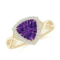 thumbnail image 1 of ANGARA Natural Trillion Concave-Cut 1.2 ct Amethyst Halo Criss-Cross Ring in 14K Yellow Gold for Women (Size-8mm) | February Birthstone, Anniversary, Jewelry Gift for Women | Natural Amethyst Ring, 1 of 9