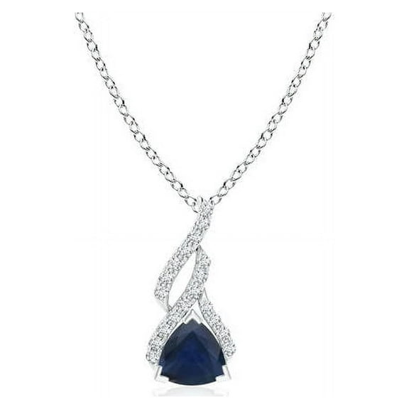 ANGARA Natural Trillion Sapphire Pendant with Diamond Swirl in 14K White Gold for Women (Size-4mm) | September Birthstone, Anniversary, Jewelry Gift for Women | Natural Blue Sapphire Necklace