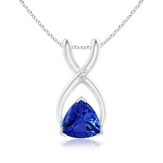 ANGARA Natural Trillion Tanzanite Wishbone Pendant with Diamond in 925 Sterling Silver for Women (Size-5mm) | December Birthstone, Anniversary, Jewelry Gift for Women | Natural Tanzanite Necklace