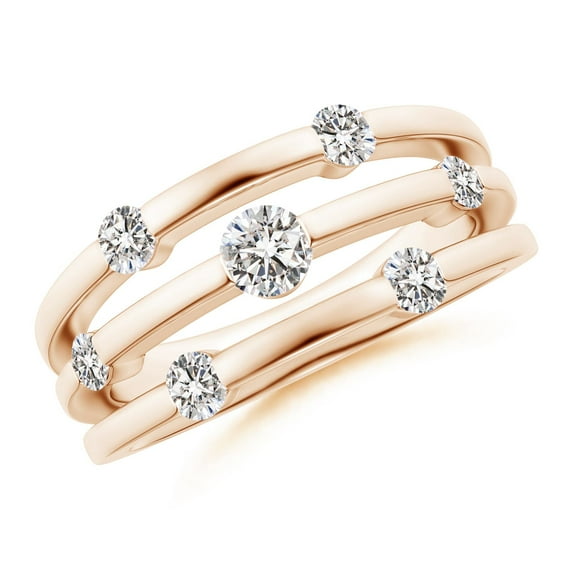 ANGARA Natural Triple Row Dotted Diamond Orbit Ring in 14K Rose Gold for Women (Size-3.7mm| Color-I-J| Clarity-I1-I2) | April Birthstone, Anniversary, Jewelry Gift for Women | Natural Diamond Ring