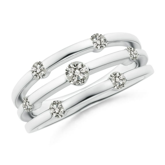 ANGARA Natural Triple Row Dotted Diamond Orbit Ring in 14K White Gold for Women (Size-3.3mm| Color-K| Clarity-I3) | April Birthstone, Anniversary, Jewelry Gift for Women | Natural Diamond Ring
