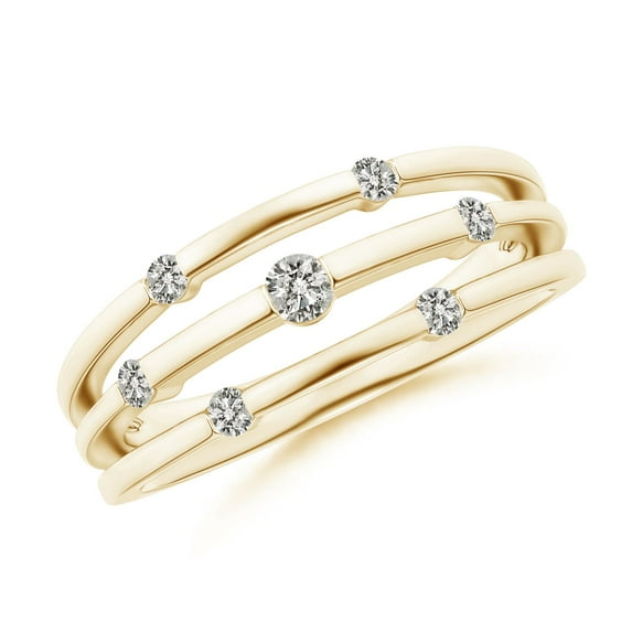 ANGARA Natural Triple Row Dotted Diamond Orbit Ring in 14K Yellow Gold for Women (Size-2.5mm| Color-K| Clarity-I3) | April Birthstone, Anniversary, Jewelry Gift for Women | Natural Diamond Ring