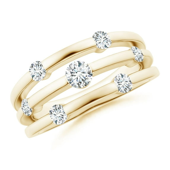 ANGARA Natural Triple Row Dotted Diamond Orbit Ring in 14K Yellow Gold for Women (Size-3.7mm| Color-G| Clarity-VS2) | April Birthstone, Anniversary, Jewelry Gift for Women | Natural Diamond Ring