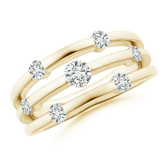 ANGARA Natural Triple Row Dotted Diamond Orbit Ring in 14K Yellow Gold for Women (Size-3.7mm| Color-H| Clarity-SI2) | April Birthstone, Anniversary, Jewelry Gift for Women | Natural Diamond Ring