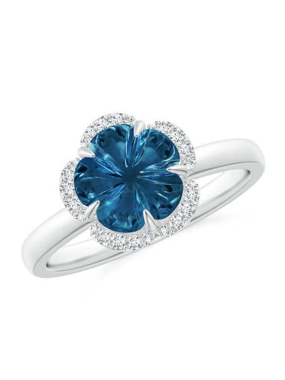 Natural Tulip-Inspired 2.5 ct London Blue Topaz Ring with Diamond in 14K White Gold for Women (Size-8mm) | Anniversary, Jewelry Gift for Women | Natural London Blue Topaz Ring