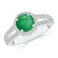 thumbnail image 1 of ANGARA Natural Twin Shank 1.2 ct Emerald Halo Ring with Diamond Accents in 14K White Gold for Women (Size-7mm) | May Birthstone, Birthday, Anniversary, Jewelry Gift for Women | Natural Emerald Ring, 1 of 8