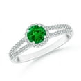 thumbnail image 1 of ANGARA Natural Twin Shank Emerald Halo Ring with Diamond Accents in 14K White Gold for Women (Size-5mm) | May Birthstone, Birthday, Anniversary, Jewelry Gift for Women | Natural Emerald Ring, 1 of 7