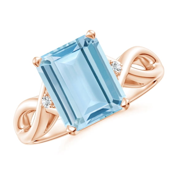 ANGARA Natural Twist Shank Emerald Cut 3 ct Aquamarine Statement Ring in 14K Rose Gold for Women (Size-10x8mm) | March Birthstone, Anniversary, Jewelry Gift for Women | Natural Aquamarine Ring