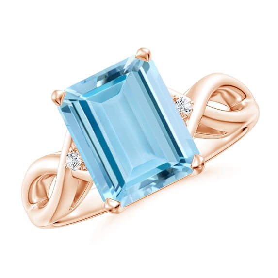 ANGARA Natural Twist Shank Emerald Cut 3 ct Aquamarine Statement Ring in 14K Rose Gold for Women (Size-10x8mm) | March Birthstone, Anniversary, Jewelry Gift for Women | Natural Aquamarine Ring