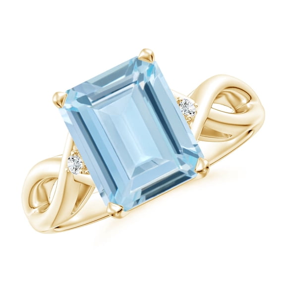 ANGARA Natural Twist Shank Emerald Cut 3 ct Aquamarine Statement Ring in 14K Yellow Gold for Women (Size-10x8mm) | March Birthstone, Anniversary, Jewelry Gift for Women | Natural Aquamarine Ring