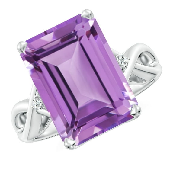 ANGARA Natural Twist Shank Emerald Cut 6.5 ct Amethyst Statement Ring in 14K White Gold for Women (Size-14x10mm) | February Birthstone, Anniversary, Jewelry Gift for Women | Natural Amethyst Ring