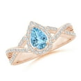 thumbnail image 1 of ANGARA Natural Twist Shank Pear Aquamarine Ring with Diamond Halo in 14K Rose Gold for Women (Size-6x4mm) | March Birthstone, Birthday, Anniversary, Jewelry Gift for Women | Natural Aquamarine Ring, 1 of 9