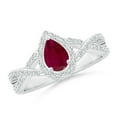 thumbnail image 1 of ANGARA Natural Twist Shank Pear Ruby Ring with Diamond Halo in 14K White Gold for Women (Size-6x4mm) | July Birthstone Jewelry for Her | Natural Ruby Rings, 1 of 9