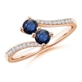 thumbnail image 1 of ANGARA Natural Two Stone Blue Sapphire Bypass Ring with Diamond Accents in 14K Rose Gold for Women (Size-3.7mm) | September Birthstone, Anniversary, Jewelry Gift for Women | Natural Sapphire Ring, 1 of 8