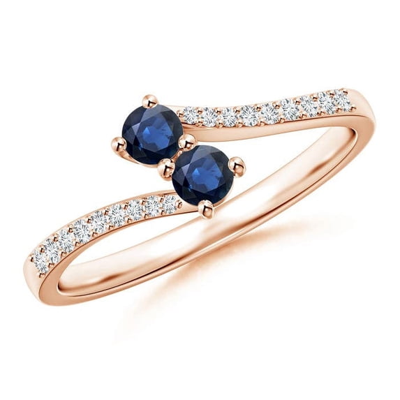 ANGARA Natural Two Stone Blue Sapphire Bypass Ring with Diamond Accents in 14K Rose Gold for Women (Size-3mm) | September Birthstone, Anniversary, Jewelry Gift for Women | Natural Blue Sapphire Ring