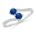 thumbnail image 1 of ANGARA Natural Two Stone Blue Sapphire Bypass Ring with Diamond Accents in 14K White Gold for Women (Size-3.7mm) | September Birthstone, Anniversary, Jewelry Gift for Women | Natural Sapphire Ring, 1 of 7