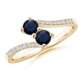 thumbnail image 1 of ANGARA Natural Two Stone Blue Sapphire Bypass Ring with Diamond Accents in 14K Yellow Gold for Women (Size-3.7mm) | September Birthstone, Anniversary, Jewelry Gift for Women | Natural Sapphire Ring, 1 of 7