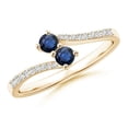 thumbnail image 1 of ANGARA Natural Two Stone Blue Sapphire Bypass Ring with Diamond Accents in 14K Yellow Gold for Women (Size-3mm) | September Birthstone, Anniversary, Jewelry Gift for Women | Natural Sapphire Ring, 1 of 8