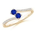 thumbnail image 1 of ANGARA Natural Two Stone Blue Sapphire Bypass Ring with Diamond Accents in 14K Yellow Gold for Women (Size-3mm) | September Birthstone, Anniversary, Jewelry Gift for Women | Natural Sapphire Ring, 1 of 7