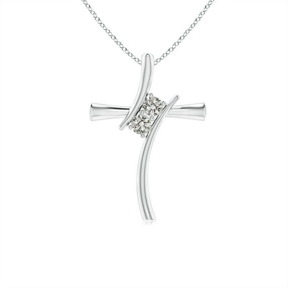 Angara Natural Diamond Cross Pendant Necklace for Women in 14K White Gold (Size-2.7mm) – April Birthstone Jewelry | Two Stone Diamond Cross Necklace