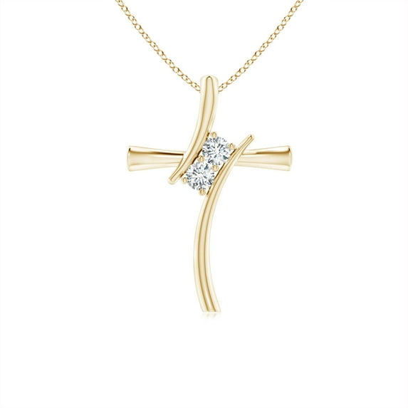 Angara Natural Diamond Cross Pendant Necklace for Women in 14K Yellow Gold (Size-2.7mm) – April Birthstone Jewelry | Two Stone Diamond Cross Necklace