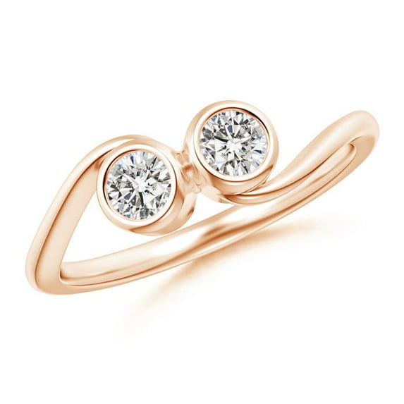 ANGARA Natural Two Stone Diamond Engagement Ring in 14K Rose Gold for Women (Size-3.7mm| Color-I-J| Clarity-I1-I2) | April Birthstone, Anniversary, Jewelry Gift for Women | Natural Diamond Ring