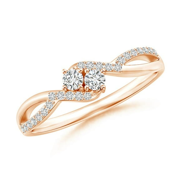 ANGARA Natural Two Stone Diamond Split Shank Bypass Ring in 14K Rose Gold for Women (Size-2.5mm| Color-H| Clarity-SI2) | April Birthstone, Anniversary, Jewelry Gift for Women | Natural Diamond Ring