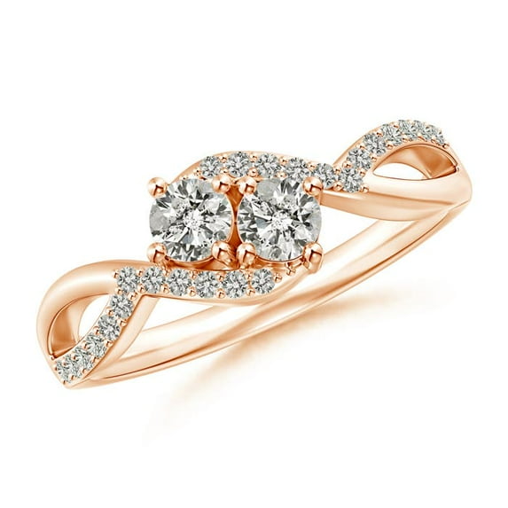 ANGARA Natural Two Stone Diamond Split Shank Bypass Ring in 14K Rose Gold for Women (Size-3.5mm| Color-K| Clarity-I3) | April Birthstone, Anniversary, Jewelry Gift for Women | Natural Diamond Ring