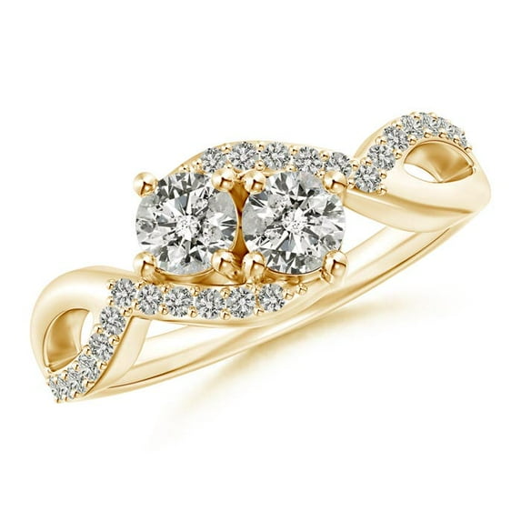 ANGARA Natural Two Stone Diamond Split Shank Bypass Ring in 14K Yellow Gold for Women (Size-4.2mm| Color-K| Clarity-I3) | April Birthstone, Anniversary, Jewelry Gift for Women | Natural Diamond Ring