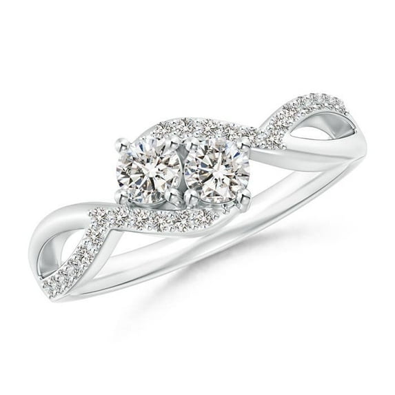 ANGARA Natural Two Stone Diamond Split Shank Ring in 14K White Gold for Women (Size-3.5mm| Color-I-J| Clarity-I1-I2) | April Birthstone, Anniversary, Jewelry Gift for Women | Natural Diamond Ring
