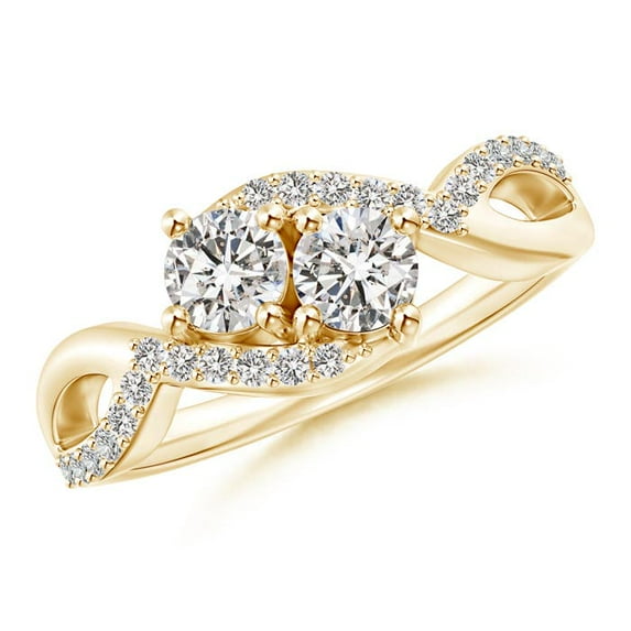ANGARA Natural Two Stone Diamond Split Shank Ring in 14K Yellow Gold for Women (Size-4.2mm| Color-I-J| Clarity-I1-I2) | April Birthstone, Anniversary, Jewelry Gift for Women | Natural Diamond Ring