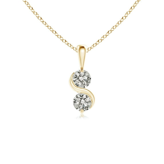 ANGARA Natural Two Stone Diamond Swirl Pendant in 14K Yellow Gold for Women (Size-3.2mm| Color-K| Clarity-I3) | April Birthstone, Anniversary, Jewelry Gift for Women | Natural Diamond Necklace