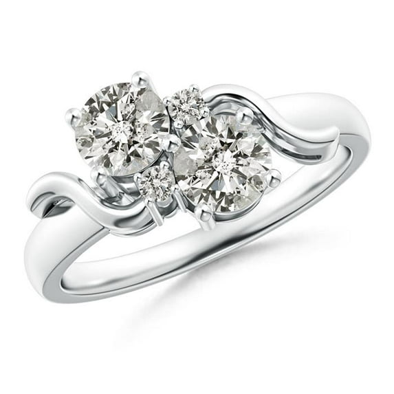 ANGARA Natural Two Stone Diamond Swirl Ring in 925 Sterling Silver for Women (Size-5mm| Color-K| Clarity-I3) | April Birthstone, Anniversary, Jewelry Gift for Women | Natural Diamond Ring