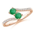 thumbnail image 1 of ANGARA Natural Two Stone Emerald Bypass Ring with Diamond Accents in 14K Rose Gold for Women (Size-3.7mm) | May Birthstone, Birthday, Anniversary, Jewelry Gift for Women | Natural Emerald Ring, 1 of 8