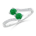 thumbnail image 1 of ANGARA Natural Two Stone Emerald Bypass Ring with Diamond Accents in 14K White Gold for Women (Size-3.7mm) | May Birthstone, Birthday, Anniversary, Jewelry Gift for Women | Natural Emerald Ring, 1 of 8