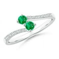 thumbnail image 1 of ANGARA Natural Two Stone Emerald Bypass Ring with Diamond Accents in 14K White Gold for Women (Size-3mm) | May Birthstone, Birthday, Anniversary, Jewelry Gift for Women | Natural Emerald Ring, 1 of 7