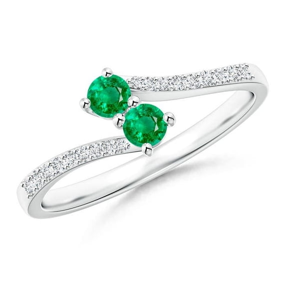 ANGARA Natural Two Stone Emerald Bypass Ring with Diamond Accents in 14K White Gold for Women (Size-3mm) | May Birthstone, Birthday, Anniversary, Jewelry Gift for Women | Natural Emerald Ring