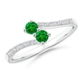 thumbnail image 1 of ANGARA Natural Two Stone Emerald Bypass Ring with Diamond Accents in 14K White Gold for Women (Size-3mm) | May Birthstone, Birthday, Anniversary, Jewelry Gift for Women | Natural Emerald Ring, 1 of 7