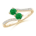 thumbnail image 1 of ANGARA Natural Two Stone Emerald Bypass Ring with Diamond Accents in 14K Yellow Gold for Women (Size-3.7mm) | May Birthstone, Birthday, Anniversary, Jewelry Gift for Women | Natural Emerald Ring, 1 of 7