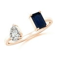 thumbnail image 1 of ANGARA Natural Two-Stone Emerald-Cut Blue Sapphire & Pear Diamond Open Ring in 14K Rose Gold for Women (Size-6x4mm) | September Birthstone, Anniversary, Jewelry Gift for Women | Natural Sapphire Ring, 1 of 9