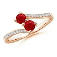 thumbnail image 1 of ANGARA Natural Two Stone Ruby Bypass Ring with Diamond Accents in 14K Rose Gold for Women (Size-3.7mm) | July Birthstone, Birthday, Anniversary, Jewelry Gift for Women | Natural Ruby Ring, 1 of 8