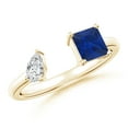 thumbnail image 1 of ANGARA Natural Two-Stone Square Blue Sapphire & Pear Diamond Open Ring in 14K Yellow Gold for Women (Size-5mm) | September Birthstone, Anniversary, Jewelry Gift for Women | Natural Blue Sapphire Ring, 1 of 9