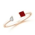 thumbnail image 1 of ANGARA Natural Two-Stone Square Ruby & Pear Diamond Open Ring in 14K Rose Gold for Women (Size-3mm) | July Birthstone Jewelry for Her | Natural Ruby Rings, 1 of 10