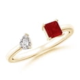 thumbnail image 1 of ANGARA Natural Two-Stone Square Ruby & Pear Diamond Open Ring in 14K Yellow Gold for Women (Size-4mm) | July Birthstone Jewelry for Her, 1 of 10